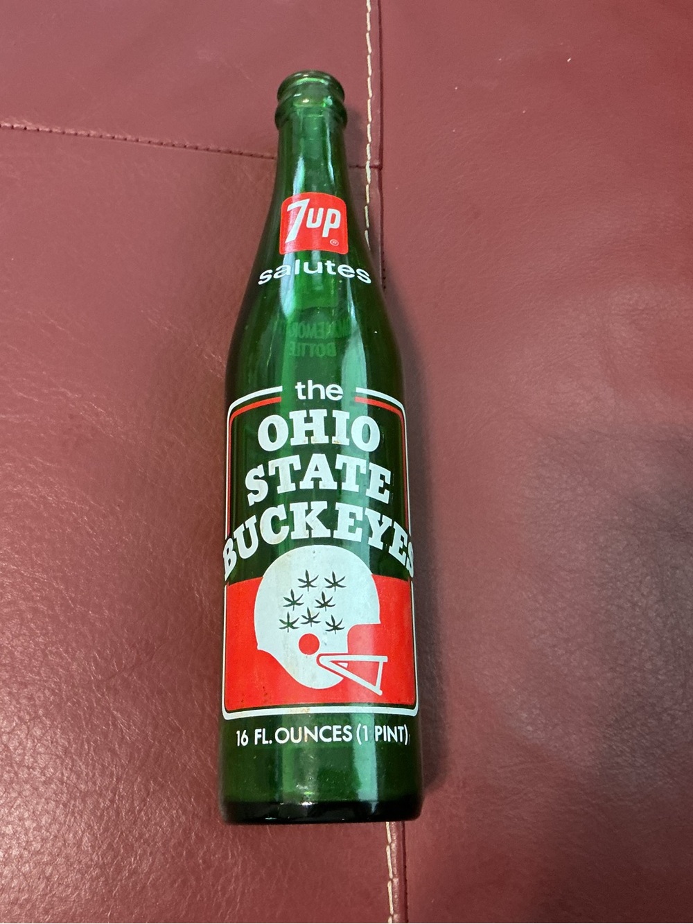 7UP Ohio State Buckeyes Vintage Glass Bottle - Green & Red